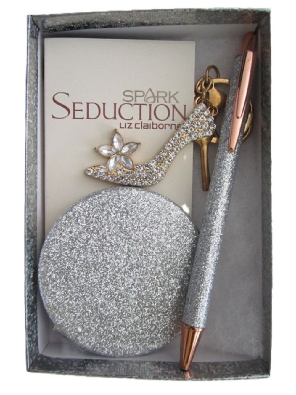 Purse Gift Set Mirror, Ink Pen, Shoe Keychain, Spark Seduction Liz Claiborne NEW